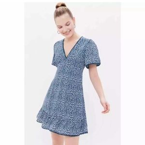 Urban Outfitters Newport Polka Dot V Neck Empire Waist Dress in blue size S